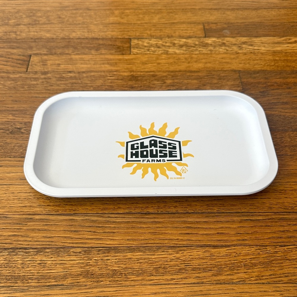 White Rolling Tray with Yellow Sun Logo